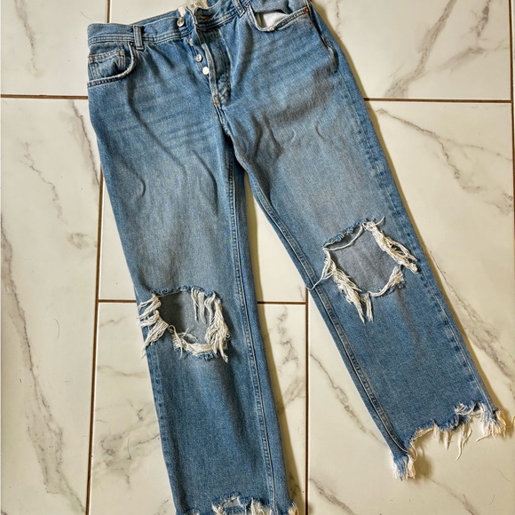 Free people We The Free Blue Ankle Cropped Jeans Distressed - Picture 2 of 4